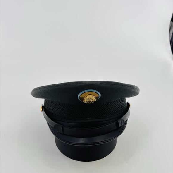 Vintage US Army Hat Cap Fitted Mens 7 3/8 Gray Wool Dress Uniform Military 60s - Picture 1 of 7